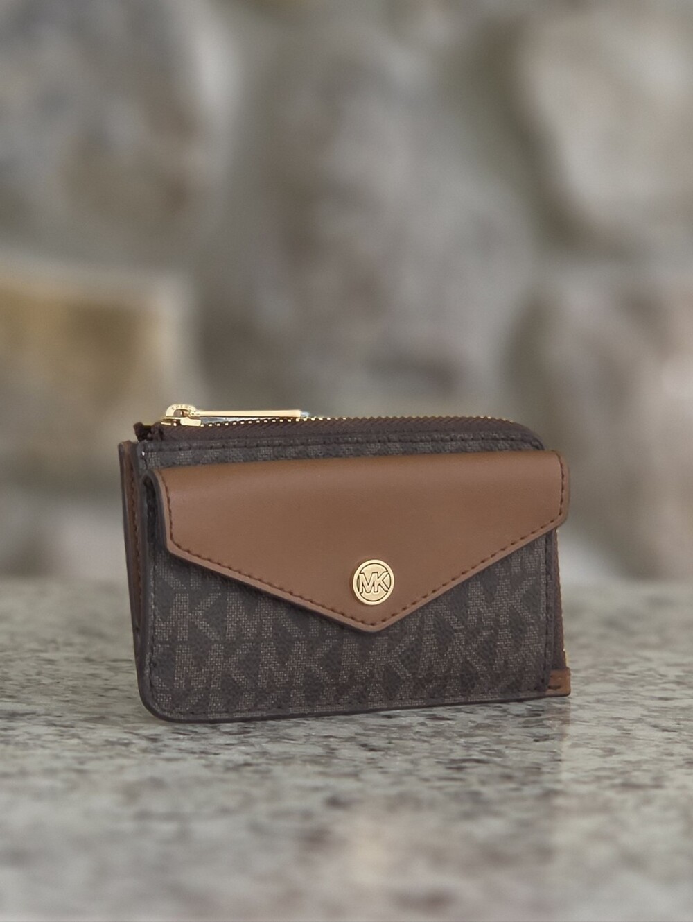 Michael Kors Jet Set Logo Small Brown Corner Zip Card Holder Wallet